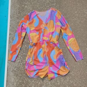 Shein rainbow swirl mesh romper swim cover up Teen 12-13 yrs